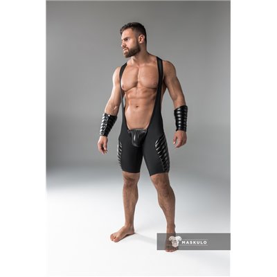 MASKULO - Wrestling Singlet Codpiece full thigh Pads Black
