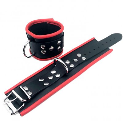 Leather handcuff - Black/Red