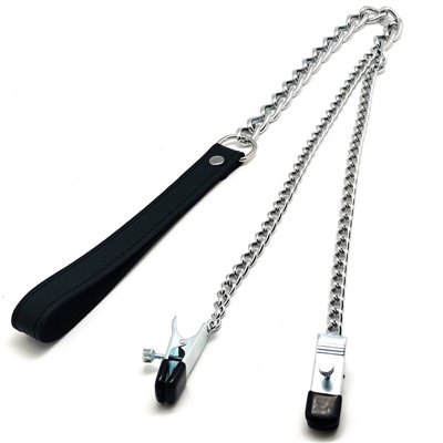 Nipple clamps + leash (Metal+Leather)